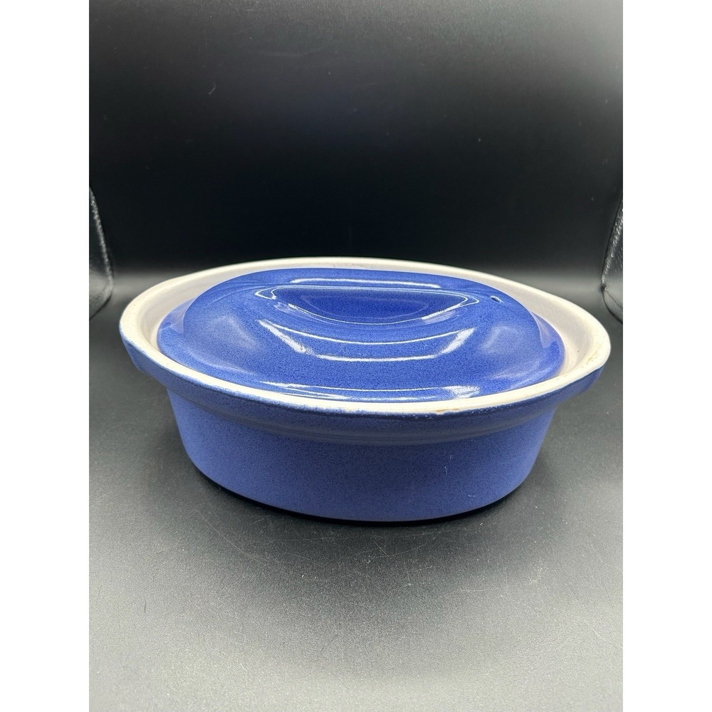 VTG Emile Henry France Blue Oval Covered Casserole Baker Dish Lidded